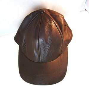 Vintage Leather Hat Baseball Cap Brown One Size Adjustable Men Women Unisex USA